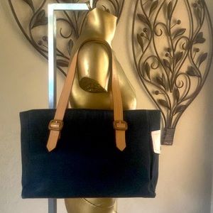 Burberry Black Canvas/Natural Leather Tote Bag